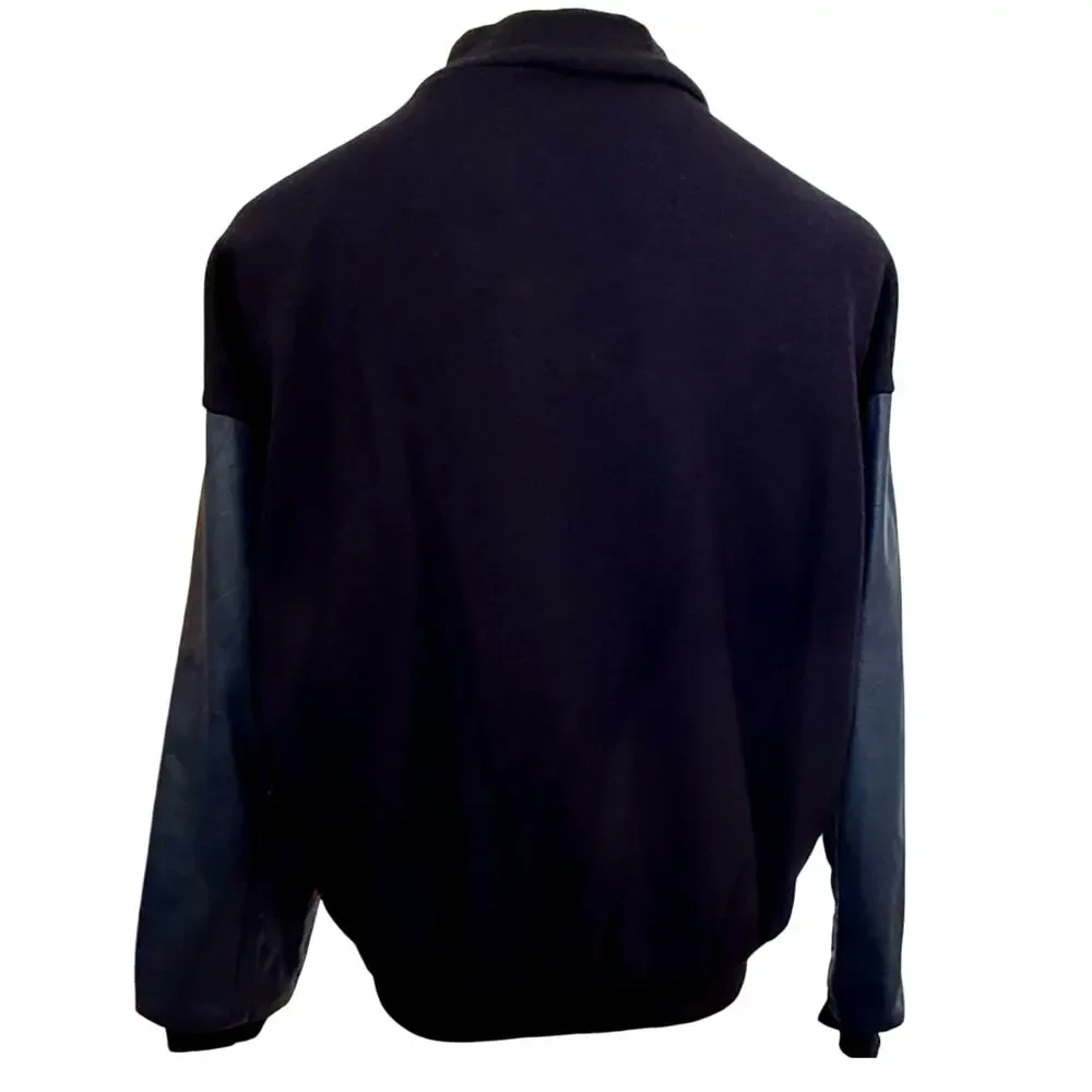 Osterman Tide Racing Letterman Jacket Mens sz L Navy Blue Leather Indie Nascar